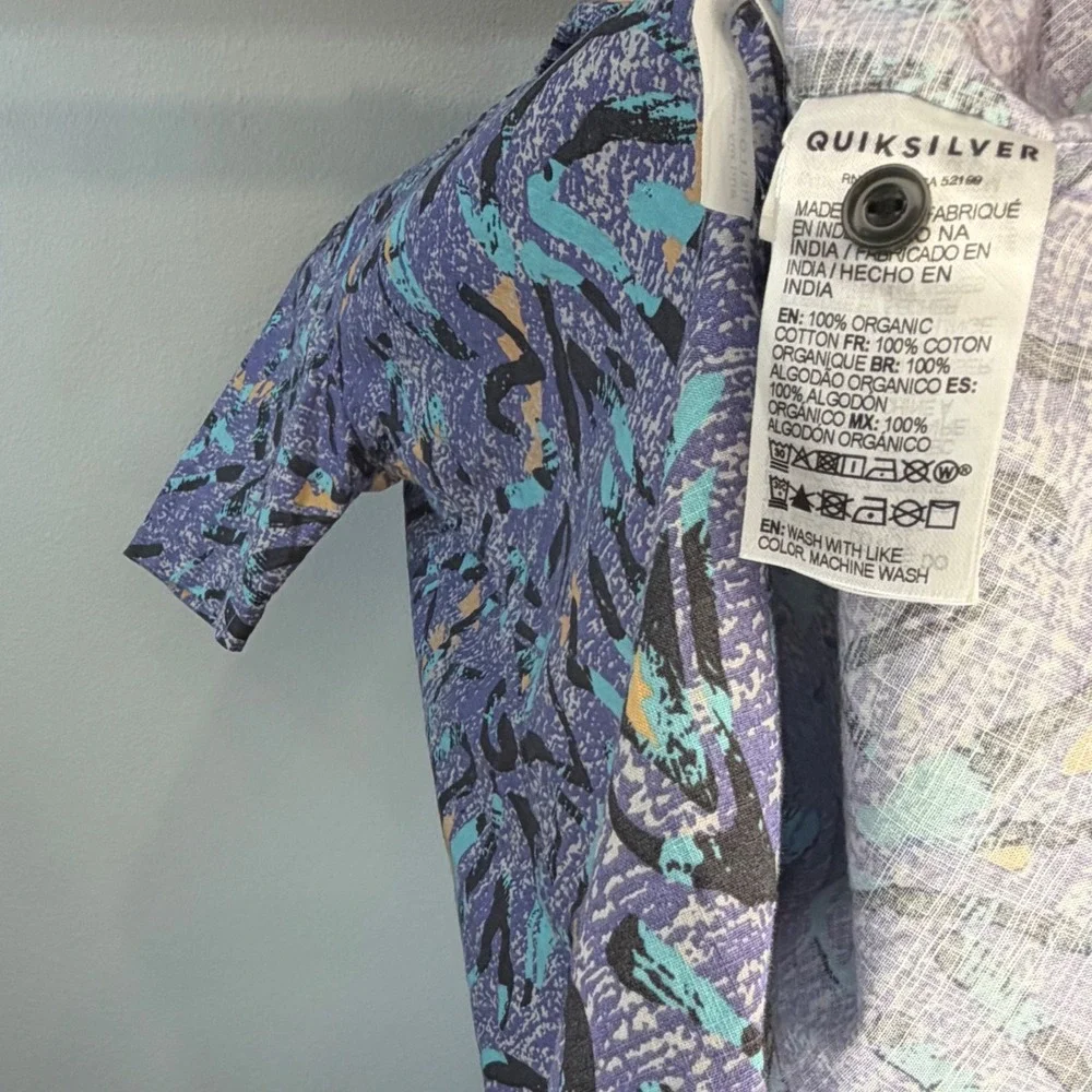 Quiksilver Boys Purple Abstract Print Short Sleeve Button Down Shirt Size L 14